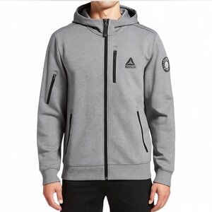 REEBOK Men Jacket Strength Power 1895 Full Zip Hood Lined Grey {Large}